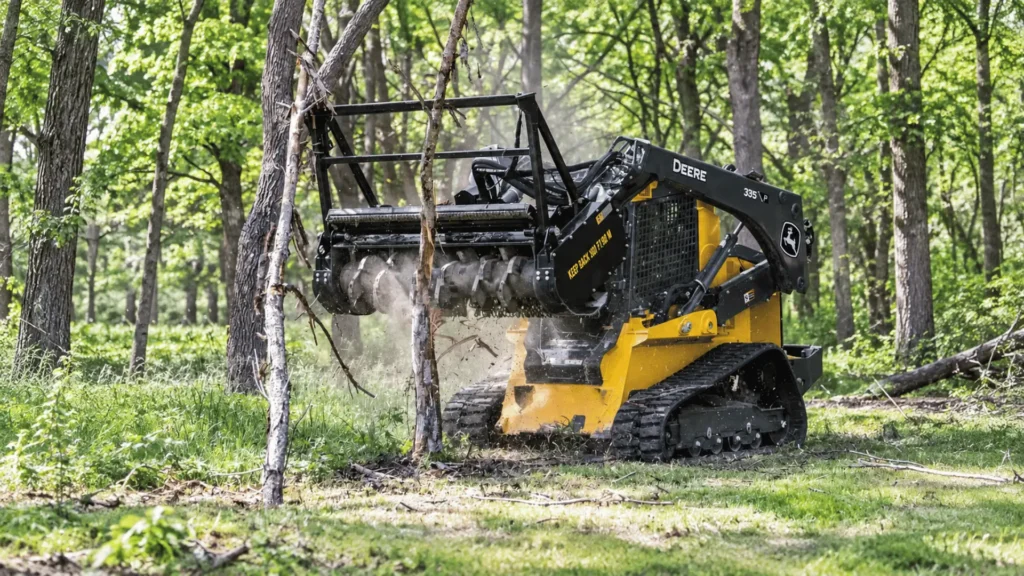 Forestry mulcher clearing underbrush in a Delmarva Peninsula woodlot